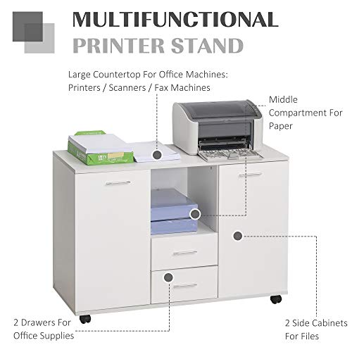 Vinsetto Multifunction Office Filing Cabinet Printer Stand with 2 Drawers, 2 Shelves, & Smooth Counter Surface, White