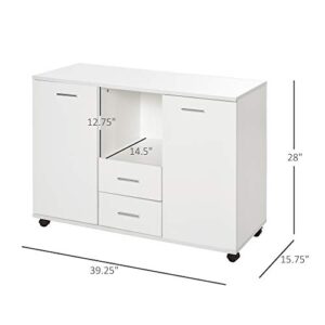 Vinsetto Multifunction Office Filing Cabinet Printer Stand with 2 Drawers, 2 Shelves, & Smooth Counter Surface, White