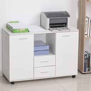 Vinsetto Multifunction Office Filing Cabinet Printer Stand with 2 Drawers, 2 Shelves, & Smooth Counter Surface, White