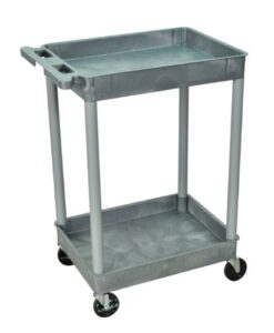 luxor/h.wilson two shelf rolling industrial utility tub cart with handle – 24 in. x 18 in, gray
