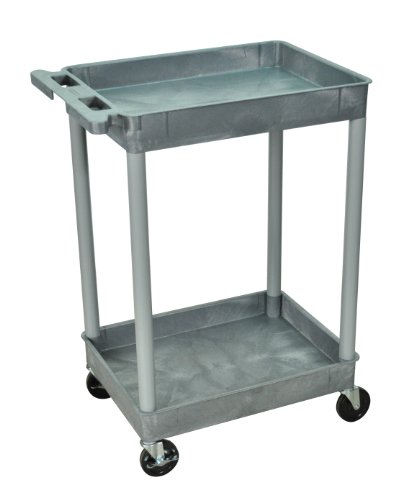 Luxor/H.Wilson Two Shelf Rolling Industrial Utility Tub Cart with Handle - 24 in. x 18 in, Gray