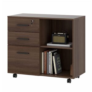 wahey file cabinet, 3 drawer mobile lateral filing cabinet with open storage shelf, olfc001