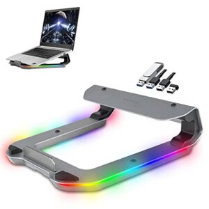 esgaming rgb laptop stand for desk with 4 port usb 3.0 hub, ergonomic anti-slip computer stand holder, type c cable, 10 rgb modes, aluminum notebook stand laptop riser compatible up to 17.3″ laptops