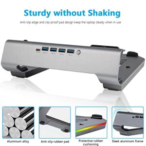 ESGAMING RGB Laptop Stand for Desk with 4 Port USB 3.0 Hub, Ergonomic Anti-Slip Computer Stand Holder, Type C Cable, 10 RGB Modes, Aluminum Notebook Stand Laptop Riser Compatible up to 17.3" Laptops