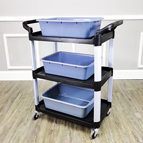 FixtureDisplays Foodservice Cart 330lbs Capaticy 3 Shelf Utility Cart Push Transfer Storage Tray Mobile Tool Bus Printer Cart 33 X 17 X 38" Outside Dimmensions 26X17 Shelf Size 18002