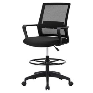 drafting chair tall office chair mesh ergonomic mid-back desk chair with adjustable foot ring for executive computer standing desk, black