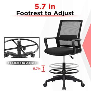 Drafting Chair Tall Office Chair Mesh Ergonomic Mid-Back Desk Chair with Adjustable Foot Ring for Executive Computer Standing Desk, Black