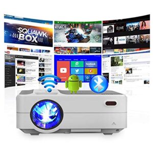 mini 1080p projector with wifi and bluetooth outdoor, portable home theater full hd bedroom projector wireless sync for iphone/android, tv projectors with apps netflix android os, hdmi av usb port