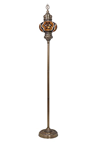 DEMMEX Turkish Moroccan Mosaic Boho Bohemian Colorful Handmade Accent Mood Floor Lamp, Single XL 10" Globe, 5.5feet, Worldwide Use (Brown-Black)