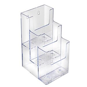 azar displays 252033 three-tier tri-fold brochure holder, acrylic boxes for display-table menu holder stands (4.25”w x 5.25”d x 9.125”h)-tabletop pamphlet holder-literature & leaflet holder, 2-pack