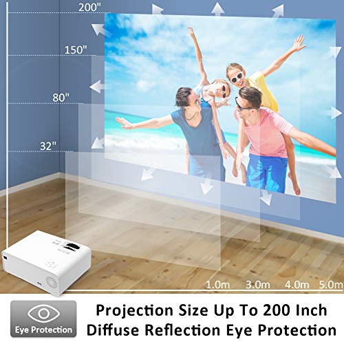 Mini Portable Movie Projector 1080P-Supported - Jimwey Full HD Outdoor Video Projector, with 50000 Hrs LED Lamp Life, Compatible with TV Stick, PS4, HDMI, USB, AV for Home Cinema [2021 Upgraded]