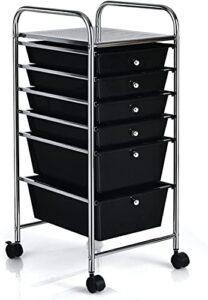 fantask 6-drawer rolling storage cart, multipurpose mobile utility storage organizer for home office school (black)