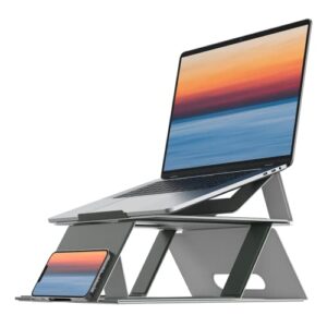 coiclic portable laptop stand, foldable ergonomic computer stand for laptop, adjustable multiple folding states laptop stand, pu leather holder compatible with up to 19 inches computer laptops