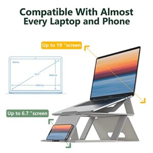 Coiclic Portable Laptop Stand, Foldable Ergonomic Computer Stand for Laptop, Adjustable Multiple Folding States Laptop Stand, PU Leather Holder Compatible with up to 19 Inches Computer Laptops