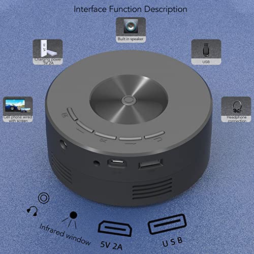 Video Projector, HD 1080P LED Mini Projector Portable Projector, Up to 100in USB Charging Wireless Movie Projector Built in Speaker, Outdoor Pocket Pico Projector for Smartphone, Tablet, Laptop