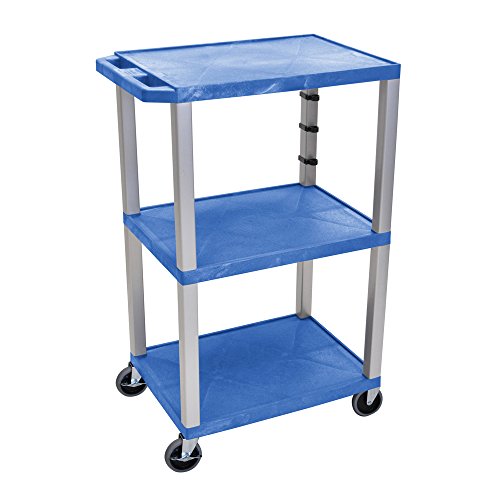 H Wilson WT42BUE-N Tuffy Cart with 3 Shelves, 42.5" H x 24" W x 18" D, Blue and Nickel