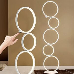 floor lamp for living room , modern ring style , 24w standing lamp for bedroom , 3 brightness levels dimable with touch switch 3000k led,39 inches, tall lamp for office, kids room, reading room(white)