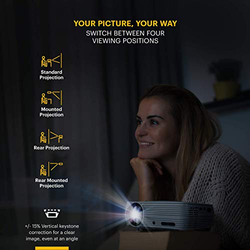 KODAK FLIK X4 Home Projector | 4.0 LCD Compact Home Theater System Projects Up to 150” with 1080p Compatibility & Bright Lumen LED Lamp | VGA/AV/HDMI/USB/TF Inputs | Remote, Tripod & Case (Renewed)