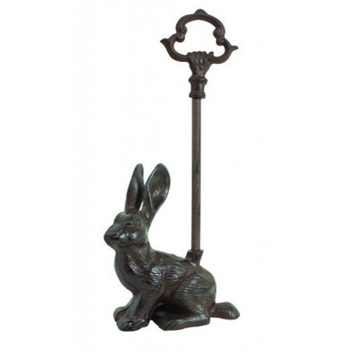 Sitting Rabbit Bunny Door Stop Porter with Handle, Rustic Cast Iron, 16-inch