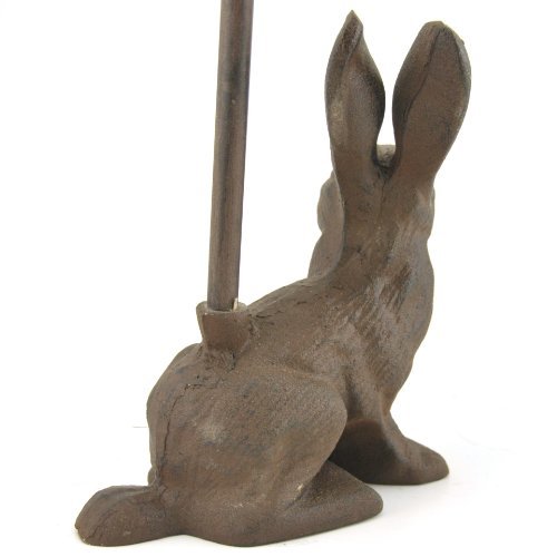 Sitting Rabbit Bunny Door Stop Porter with Handle, Rustic Cast Iron, 16-inch