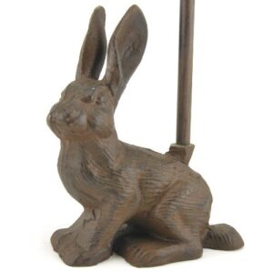 Sitting Rabbit Bunny Door Stop Porter with Handle, Rustic Cast Iron, 16-inch
