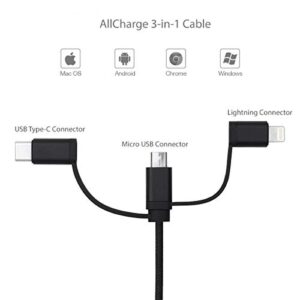 BoxWave Cable Compatible with Kodak Luma 75 Portable Pocket Projector (Cable by BoxWave) - AllCharge 3-in-1 Cable for Kodak Luma 75 Portable Pocket Projector - Jet Black