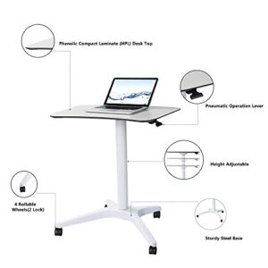 CARTMAY Pneumatic Adjustable Height Laptop Desk, Sit and Stand Mobile, Ergonomic Design, Excellent Computer Workstation for Classrooms, Offices, and Home! 25.5''x18 (White)