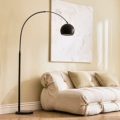 VONLUCE Arc Floor Lamps Metal Shade, Adjustable Modern Contemporary Brushed Nickel Tall Arched Floor Lamp Over The Couch, 360° Rotatable Standing Lamp for Reading Office, Bedroom, Living Room Black