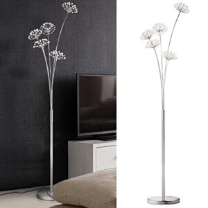 DYRABREST 5 Heads Crystal Dandelion LED Floor Lamp,Elegant Modern Creative Crystal Standing Lamp with 317 Foot Switch for Living Room,Bedroom,Office,35x3W LED Bulb (Included),Sliver