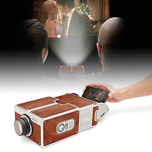 Shentesel Smart Phone Projector Mini DIY Cardboard Home Cinema Theater Vintage Portable - Coffee