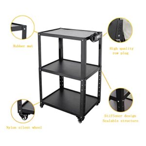 Steel AV Cart, 24-38" Height Adjustable AV Presentation Cart for Video Projector, TV, Laptop Computers, Printers, Metal Construction Rolling Storage Cart, Suitable for Office and School(41Inch)