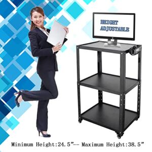 Steel AV Cart, 24-38" Height Adjustable AV Presentation Cart for Video Projector, TV, Laptop Computers, Printers, Metal Construction Rolling Storage Cart, Suitable for Office and School(41Inch)