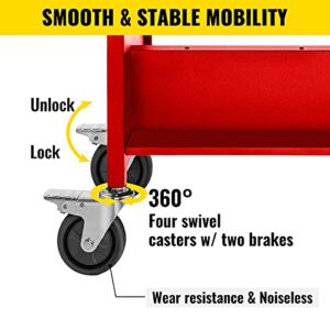 VEVOR Book Cart, 200lbs Library Cart, 35x19x49 Inch Rolling Book Cart Double Sided W-Shaped Sloped Shelves with 4-Inch Lockable Wheels for Home Shelves Office and School Book Truck in Red