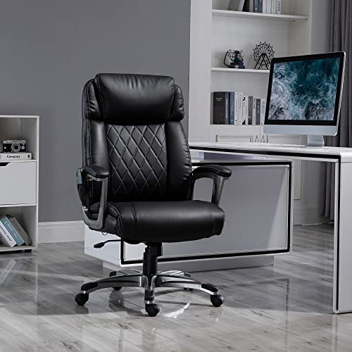 Vinsetto High Back 6-Point Massage Home Office Chair, Swivel Faux Leather Task Chair with Headrest, and Padded Armrests, Black