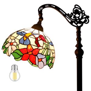 werfactory tiffany floor lamp hummingbird amber stained glass arched lamp 12x18x64 inches gooseneck adjustable corner standing reading light decor bedroom living room s101 series