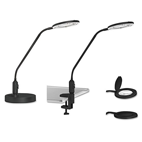 Alera LEDM765B Led Magnifier Lamp, Desktop Or Clamp-On, 19-Inch High, Black