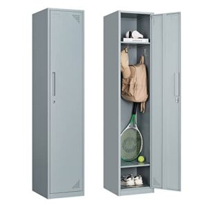 PEUKC Metal Storage Locker, 71" Tall Locker Storage Cabinet for Employees, Steel Storage Cabinet Locker with Lock and Keys for School, Gym, Home, Office Staff(1 Door-Grey)