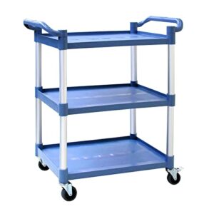mayniyjk utility carts with wheels, 3-tire restaurant cart, heavy duty rolling cart food service cart 420lbs, plastic bus cart with lockable wheels and rubber hammer for warehouse/office/kitchen, grey
