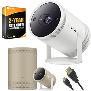 samsung the freestyle projector, up to 100″ screen, smart tv, 360 degree sound (sp-lsp3blaxza) bundle with the freestyle projector skin (coyote beige), 2yr cps protection pack and hdmi cable