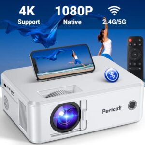 5G WiFi Bluetooth Native 1080P Projector, 9800LM HD Movie Projector, Pericat 250'' Display Viedo Projector 4K Support, Portable Outdoor Projector for TV Stick, Phone, Mac