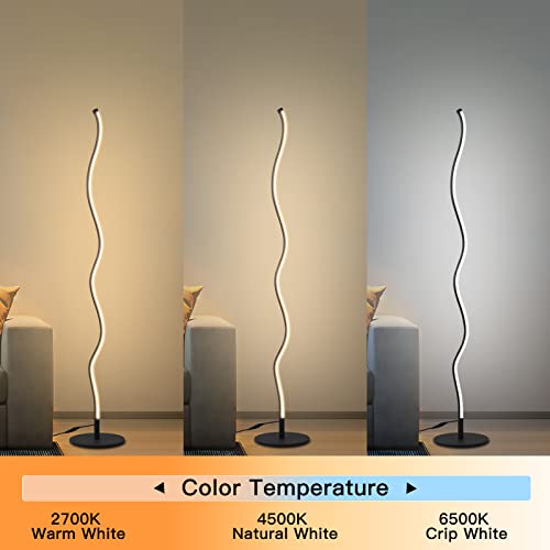 HOMKEA Modern Floor Lamps for Living Room - LED Standing Lamp with Remote, 52'' Tall Lamp with Footswitch, 27W/6000 LM Standing Light for Bedroom, Stand Up Lamp with Stepless Dimmable 2700-6500k-BLACK