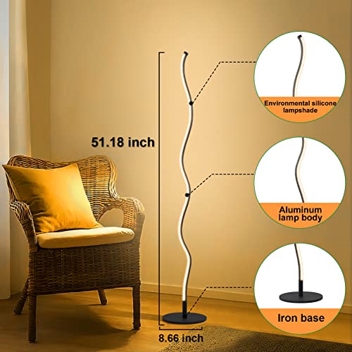 HOMKEA Modern Floor Lamps for Living Room - LED Standing Lamp with Remote, 52'' Tall Lamp with Footswitch, 27W/6000 LM Standing Light for Bedroom, Stand Up Lamp with Stepless Dimmable 2700-6500k-BLACK