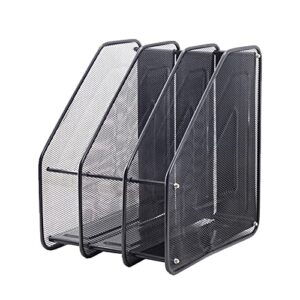 vertical style 3-slot mesh metal document files holder rack,desk files organizer book stand (3 slot) (3-a-black)