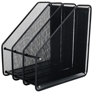 Vertical Style 3-Slot Mesh Metal Document Files Holder Rack,Desk Files Organizer Book Stand (3 Slot) (3-A-black)