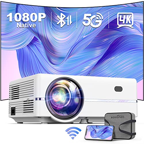 ROVOMKO Projector, Projector with WiFi and Bluetooth, 600 ANSI Bluetooth Projector, 4K Support, 2.4G&5G Two-Channel WiFi, Home Projector Compatible w/iOS/Android/Win/TV/PS5,Carry Bag Included