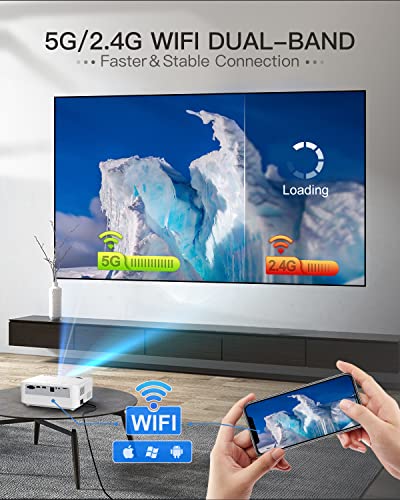 ROVOMKO Projector, Projector with WiFi and Bluetooth, 600 ANSI Bluetooth Projector, 4K Support, 2.4G&5G Two-Channel WiFi, Home Projector Compatible w/iOS/Android/Win/TV/PS5,Carry Bag Included