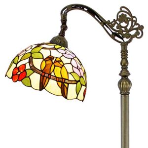 werfactory tiffany floor lamp stained glass double tropical bird arched lamp 12x18x64 inch gooseneck adjustable corner standing reading light decor bedroom living room s803 series