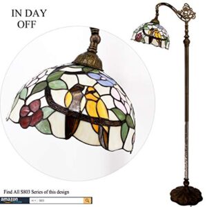 WERFACTORY Tiffany Floor Lamp Stained Glass Double Tropical Bird Arched Lamp 12X18X64 Inch Gooseneck Adjustable Corner Standing Reading Light Decor Bedroom Living Room S803 Series