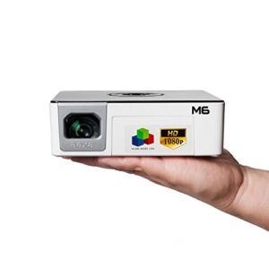 aaxa technologies m6 full hd micro led projector with built-in battery – native 1920 x 1080p fhd resolution, 1200 lumens, 30,000 hour leds, onboard media player, business/home theater use
