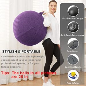 Exercise Ball Chair with Fabric Cover, Pilates Yoga Ball Chair for Home Office Desk, Pregnancy Ball & Balance Ball Seat to Relieve Back Pain, Improve Posture, Birthing Ball for Pregnancy (Purple)